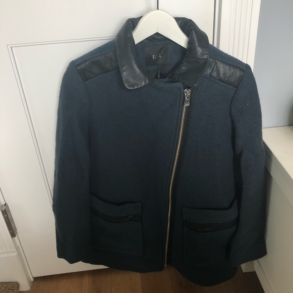 Maje wool and leather trim coat
